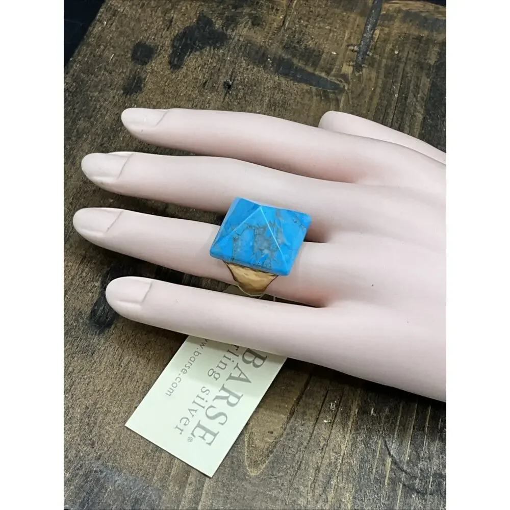 Barse Zara Ring- Turquoise Howlite - Hammered Bronze-6.5- NWT